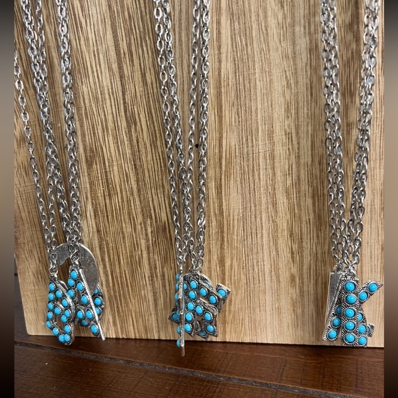 Alphabet Letter Name Initial Western Turquoise Faux Stone Silver Boho Necklace - Picture 3 of 11